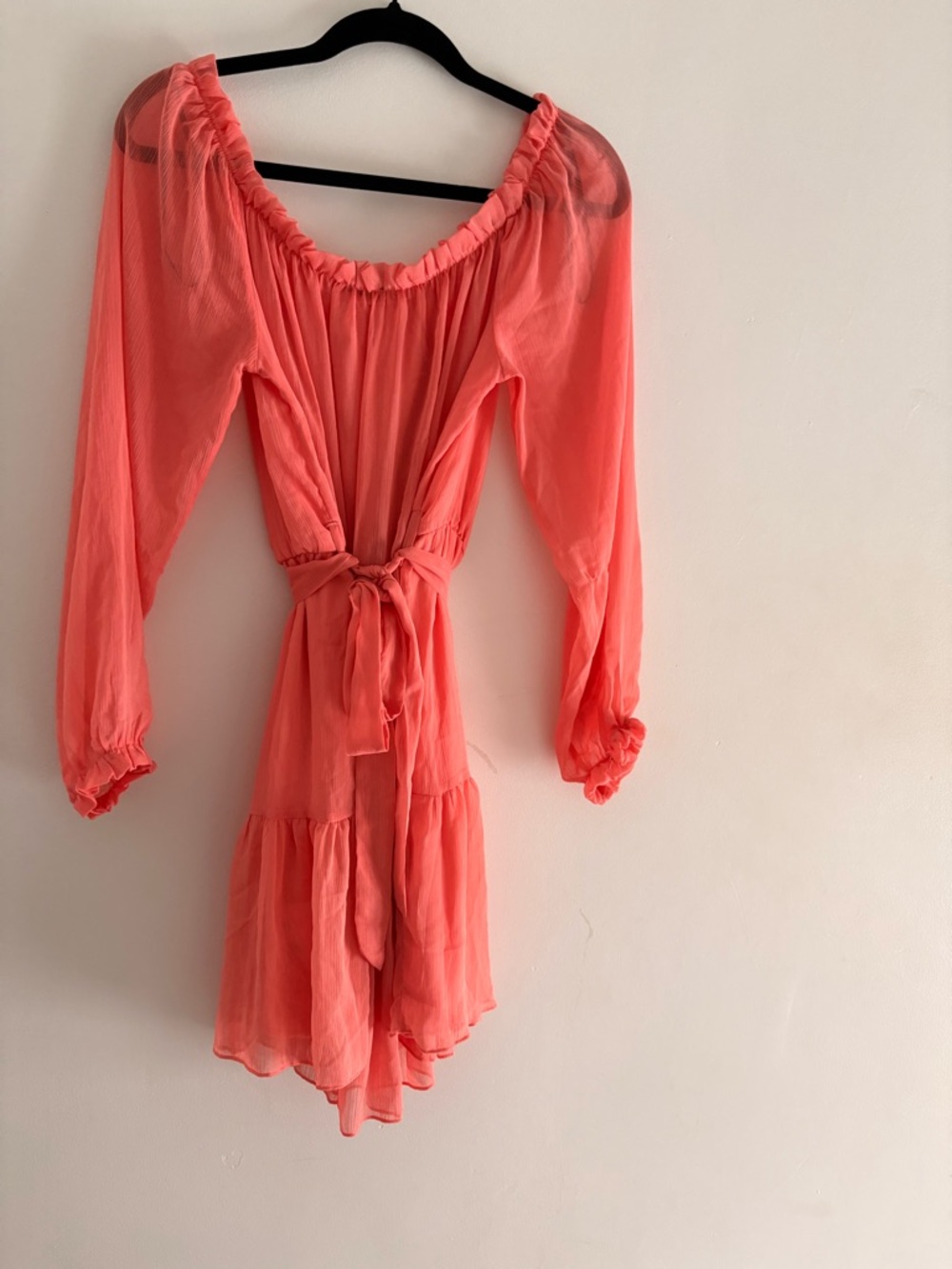 Forever 21 Coral Off Shoulder Chiffon Ruffle Mini Dress XL BNWT - Picture 4 of 5